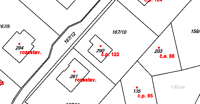 Vrbatův Kostelec 122 na parcele st. 290 v KÚ Vrbatův Kostelec, Katastrální mapa