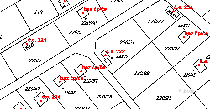 Třeboň II 222, Třeboň na parcele st. 220/46 v KÚ Třeboň, Katastrální mapa