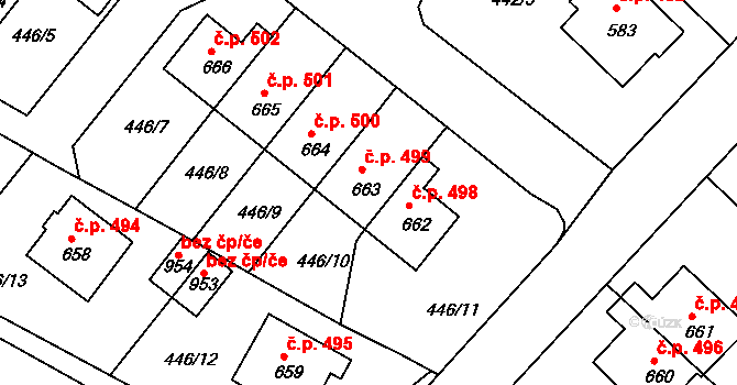 Křižanov 499 na parcele st. 663 v KÚ Křižanov, Katastrální mapa