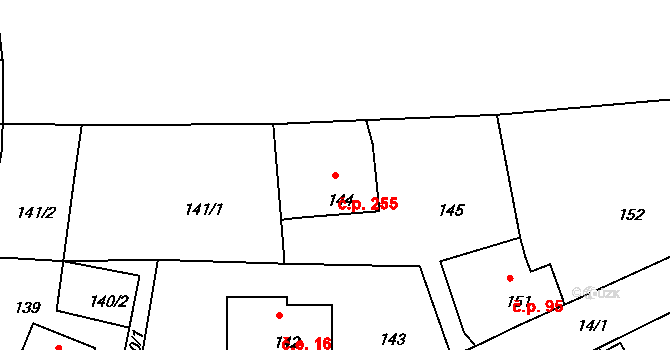 Dolní Chřibská 255, Chřibská na parcele st. 144 v KÚ Dolní Chřibská, Katastrální mapa
