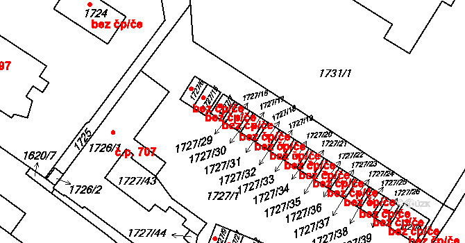 Tachov 38309696 na parcele st. 1727/16 v KÚ Tachov, Katastrální mapa