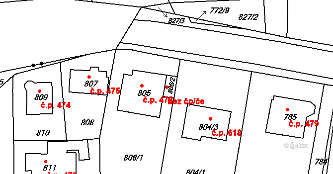Dubí 39119696 na parcele st. 806/2 v KÚ Dubí u Teplic, Katastrální mapa