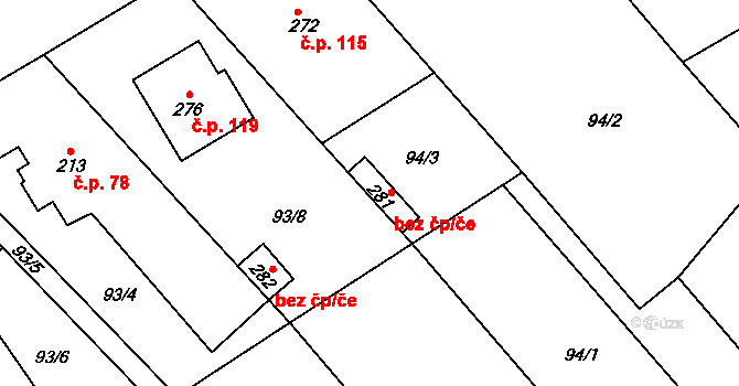 Litovel 40889696 na parcele st. 281 v KÚ Unčovice, Katastrální mapa