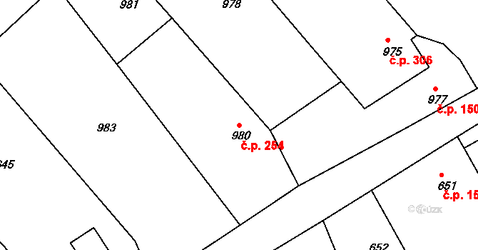 Štípa 254, Zlín na parcele st. 980 v KÚ Štípa, Katastrální mapa