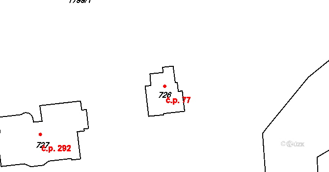 Zlín 77 na parcele st. 726 v KÚ Zlín, Katastrální mapa