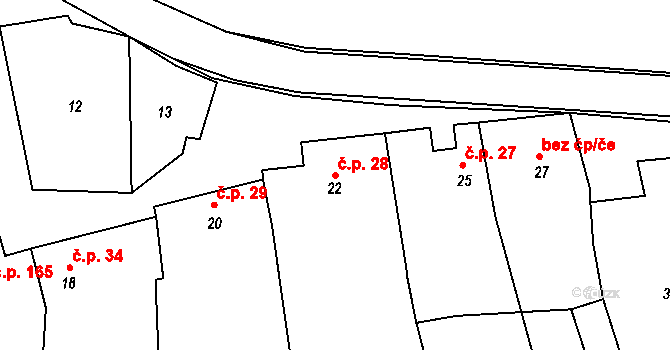 Heršpice 28 na parcele st. 22 v KÚ Heršpice, Katastrální mapa