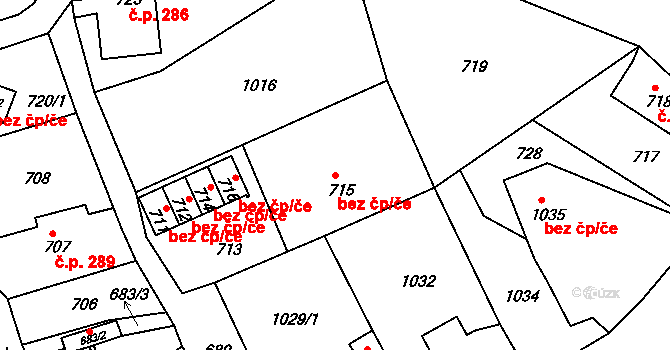 Hodkovice nad Mohelkou 42660696 na parcele st. 715 v KÚ Hodkovice nad Mohelkou, Katastrální mapa