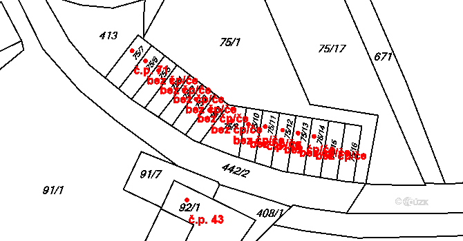 Přerov 43869696 na parcele st. 75/9 v KÚ Lýsky, Katastrální mapa