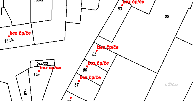 Loděnice 44633696 na parcele st. 85 v KÚ Loděnice u Moravského Krumlova, Katastrální mapa