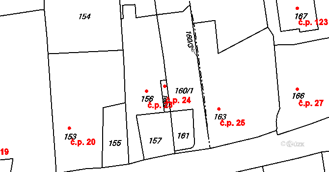 Těškovice 24 na parcele st. 160/1 v KÚ Těškovice, Katastrální mapa