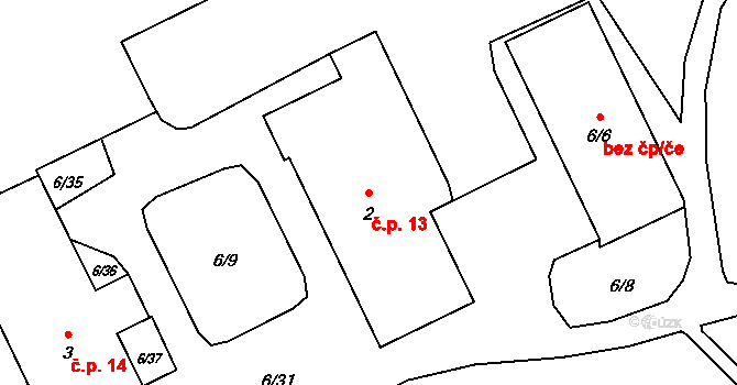 Chuchelná 13 na parcele st. 2/1 v KÚ Chuchelná, Katastrální mapa