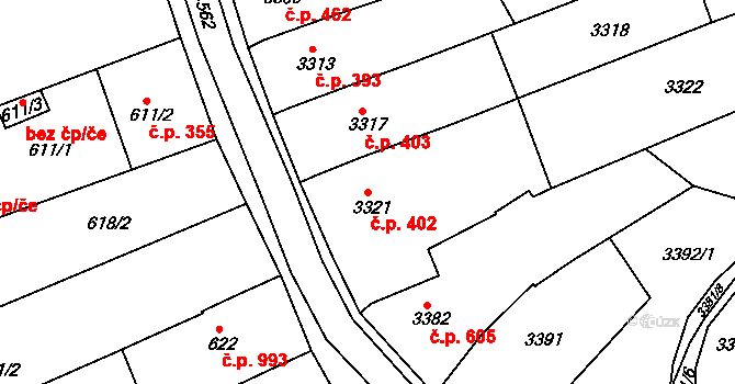 Vlčnov 402 na parcele st. 3321 v KÚ Vlčnov, Katastrální mapa