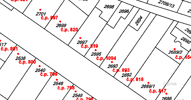 Hluk 1094 na parcele st. 2695 v KÚ Hluk, Katastrální mapa