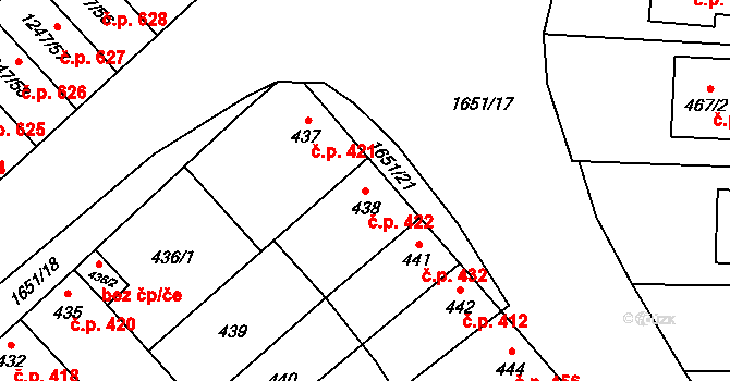 Drnovice 422 na parcele st. 438 v KÚ Drnovice u Vyškova, Katastrální mapa