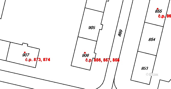 Nýřany 856,857,858 na parcele st. 905 v KÚ Nýřany, Katastrální mapa