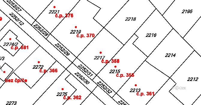 Rapotín 358 na parcele st. 2217 v KÚ Rapotín, Katastrální mapa
