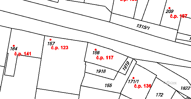 Cítov 117 na parcele st. 156/1 v KÚ Cítov, Katastrální mapa