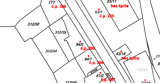 Kralupy nad Vltavou 299 na parcele st. 94/2 v KÚ Lobeč, Katastrální mapa