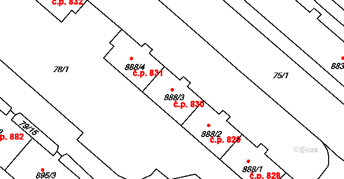Neratovice 830 na parcele st. 888/3 v KÚ Neratovice, Katastrální mapa