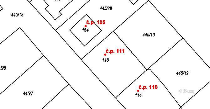 Krašovice 111 na parcele st. 115 v KÚ Krašovice u Plzně, Katastrální mapa