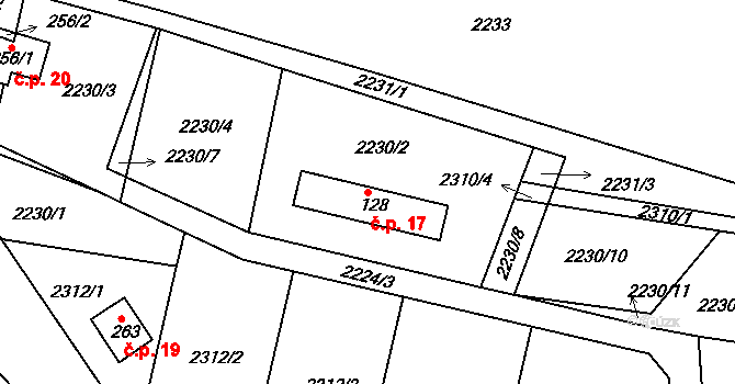 Třemešná 17, Jistebnice na parcele st. 128 v KÚ Makov u Jistebnice, Katastrální mapa