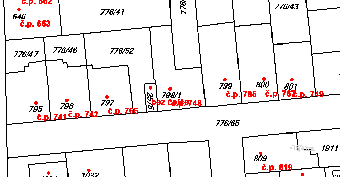Přelouč 748 na parcele st. 798/1 v KÚ Přelouč, Katastrální mapa