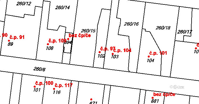 Popkovice 97, Pardubice na parcele st. 102 v KÚ Popkovice, Katastrální mapa