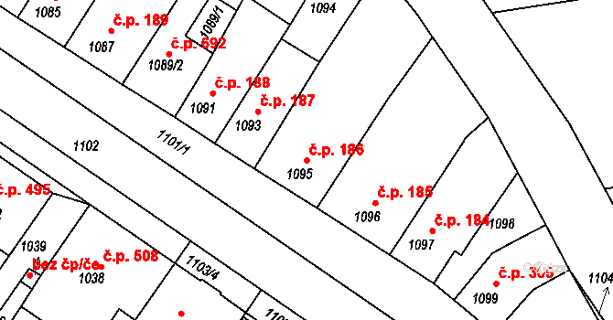 Rájec 186, Rájec-Jestřebí na parcele st. 1095 v KÚ Rájec nad Svitavou, Katastrální mapa
