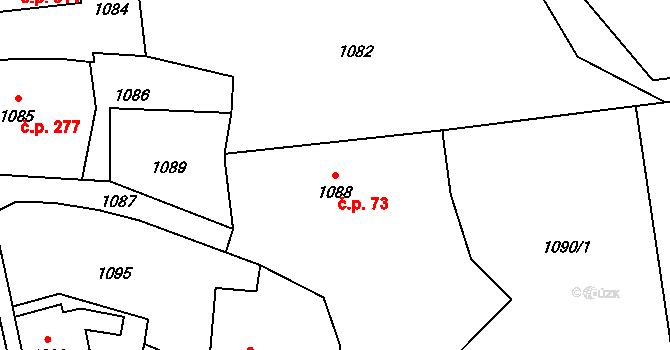 Bludov 73 na parcele st. 1088 v KÚ Bludov, Katastrální mapa