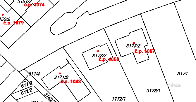 Lužice 1052 na parcele st. 3172/2 v KÚ Lužice u Hodonína, Katastrální mapa