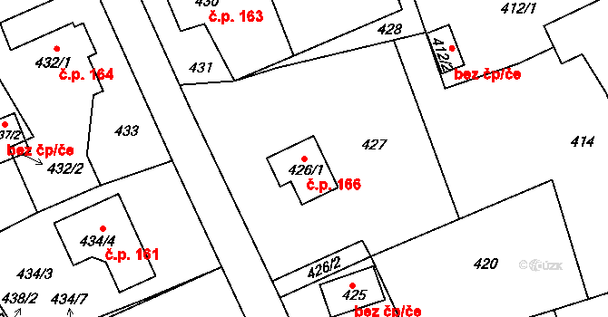 Andělská Hora 166 na parcele st. 426/1 v KÚ Andělská Hora, Katastrální mapa