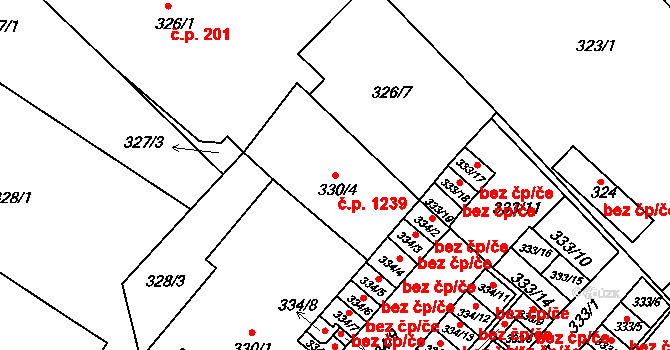 Lovosice 1239 na parcele st. 330/4 v KÚ Lovosice, Katastrální mapa