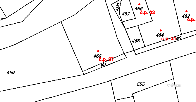 Jerlochovice 87, Fulnek na parcele st. 468 v KÚ Jerlochovice, Katastrální mapa