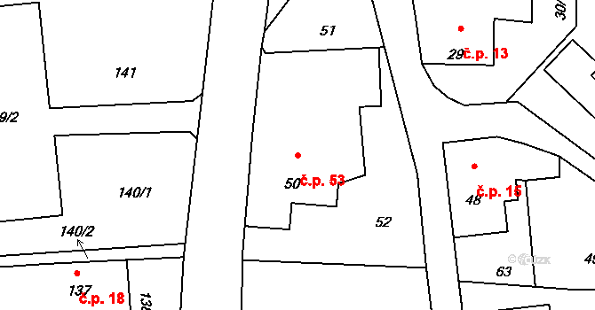 Kletné 53, Suchdol nad Odrou na parcele st. 50 v KÚ Kletné, Katastrální mapa