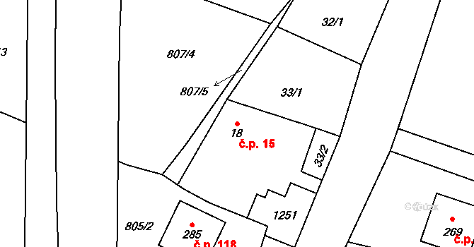 Mošnov 15 na parcele st. 18 v KÚ Mošnov, Katastrální mapa