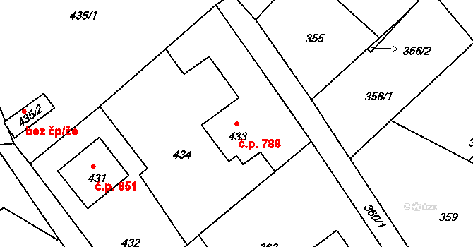 Štramberk 788 na parcele st. 433 v KÚ Štramberk, Katastrální mapa