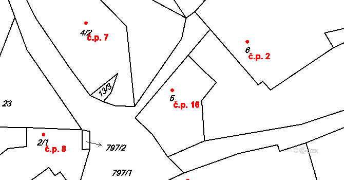 Výškovice 16, Vimperk na parcele st. 5 v KÚ Výškovice u Vimperka, Katastrální mapa