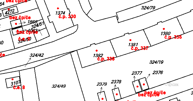 Horní Brána 338, Český Krumlov na parcele st. 1382 v KÚ Český Krumlov, Katastrální mapa