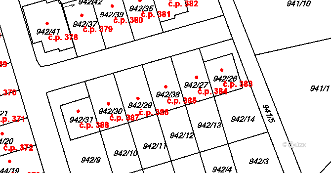 Křemže 385 na parcele st. 942/38 v KÚ Křemže, Katastrální mapa