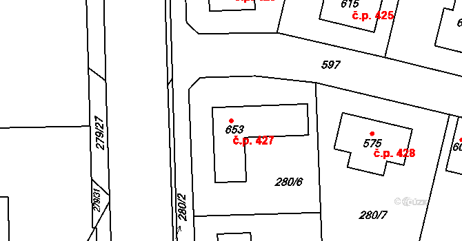 Srch 427 na parcele st. 653 v KÚ Srch, Katastrální mapa