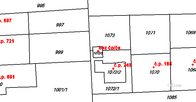 Valašské Meziříčí 94767696 na parcele st. 1072/3 v KÚ Valašské Meziříčí-město, Katastrální mapa