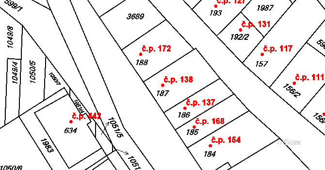 Šakvice 138 na parcele st. 187 v KÚ Šakvice, Katastrální mapa