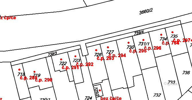 Holešov 293 na parcele st. 726 v KÚ Holešov, Katastrální mapa