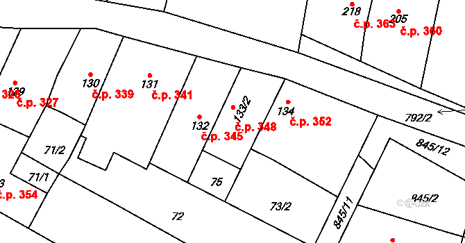 Malé Hradisko 348 na parcele st. 133/2 v KÚ Malé Hradisko, Katastrální mapa