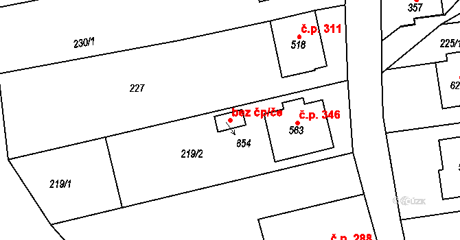Osvětimany 105640697 na parcele st. 854 v KÚ Osvětimany, Katastrální mapa