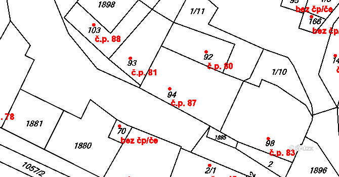 Morašice 87 na parcele st. 94 v KÚ Morašice, Katastrální mapa