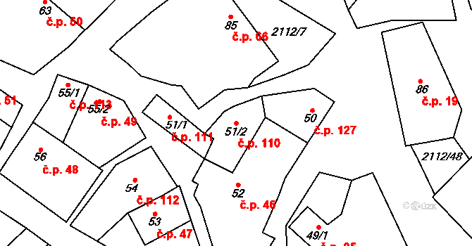 Olbramkostel 110 na parcele st. 51/2 v KÚ Olbramkostel, Katastrální mapa