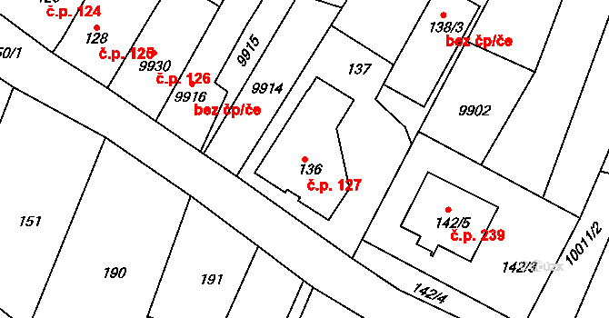 Oleksovice 127 na parcele st. 136 v KÚ Oleksovice, Katastrální mapa