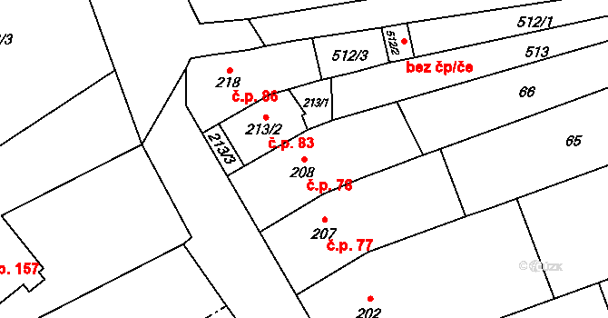 Přerov VIII-Henčlov 78, Přerov na parcele st. 208 v KÚ Henčlov, Katastrální mapa