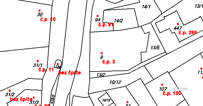 Přerov XI-Vinary 3, Přerov na parcele st. 9 v KÚ Vinary u Přerova, Katastrální mapa